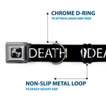 Dog Bone Black/Silver Seatbelt Buckle Collar - DEATH/Coffin Black/White