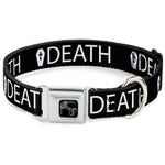 Dog Bone Black/Silver Seatbelt Buckle Collar - DEATH/Coffin Black/White