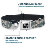 Dog Bone Black/Silver Seatbelt Buckle Collar - Digital Camo2 Grays