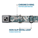 Dog Bone Black/Silver Seatbelt Buckle Collar - Digital Camo2 Grays