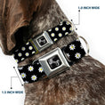 Load image into Gallery viewer, Dog Bone Black/Silver Seatbelt Buckle Collar - Daisies Scattered Black/White/Yellow