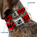 Dog Bone Black/Silver Seatbelt Buckle Collar - DANGER Text Red/Black