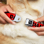 Dog Bone Black/Silver Seatbelt Buckle Collar - DANGER Text Red/Black