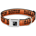 Dog Bone Black/Silver Seatbelt Buckle Collar - Dallas-Raleigh-Tennessee-Austin-Boston Stripes Browns/Black