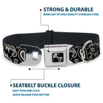 Dog Bone Seatbelt Buckle Collar - Floral Paisley3 Black/White