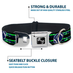 Dog Bone Black/Silver Seatbelt Buckle Collar - Football/Helmet Stripe Black/Neon Green/Blue