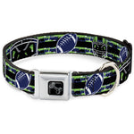 Dog Bone Black/Silver Seatbelt Buckle Collar - Football/Helmet Stripe Black/Neon Green/Blue
