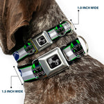 Dog Bone Black/Silver Seatbelt Buckle Collar - Football/Helmet Stripe2 Black/Neon Green/Silver/White/Blue