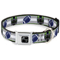 Load image into Gallery viewer, Dog Bone Black/Silver Seatbelt Buckle Collar - Football/Helmet Stripe2 Black/Neon Green/Silver/White/Blue