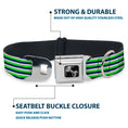 Load image into Gallery viewer, Dog Bone Black/Silver Seatbelt Buckle Collar - Fine Stripes White/Neon Green/Navy