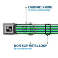 Load image into Gallery viewer, Dog Bone Black/Silver Seatbelt Buckle Collar - Fine Stripes White/Neon Green/Navy
