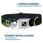 Dog Bone Black/Silver Seatbelt Buckle Collar - FAFO FUCK AROUND & FIND OUT Stencil Camo/White