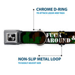 Dog Bone Black/Silver Seatbelt Buckle Collar - FAFO FUCK AROUND & FIND OUT Stencil Camo/White