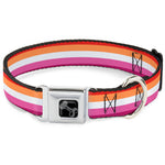 Dog Bone Black/Silver Seatbelt Buckle Collar - Flag Lesbian Five Stripe Oranges/White/Pinks