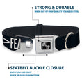 Load image into Gallery viewer, Dog Bone Black/Silver Seatbelt Buckle Collar - FAITH Greater Than FEAR Navy Blue/White