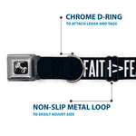 Dog Bone Black/Silver Seatbelt Buckle Collar - FAITH Greater Than FEAR Navy Blue/White