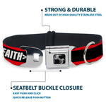 Dog Bone Black/Silver Seatbelt Buckle Collar - FAITH Greater Than FEAR Stripe Red/Black/White