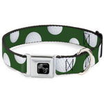 Dog Bone Black/Silver Seatbelt Buckle Collar - Golf Balls Scattered Green/White