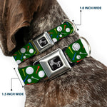 Dog Bone Black/Silver Seatbelt Buckle Collar - Golf Balls/Tees Scattered Green/Multi Color