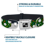 Dog Bone Black/Silver Seatbelt Buckle Collar - Golf Balls/Tees Scattered Green/Multi Color