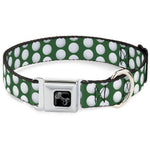 Dog Bone Black/Silver Seatbelt Buckle Collar - Golf Balls Green/White