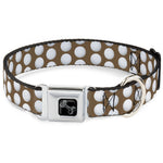 Dog Bone Black/Silver Seatbelt Buckle Collar - Golf Balls Tan/White