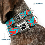 Dog Bone Black/Silver Seatbelt Buckle Collar - GRATEFUL OPTIMISM BE KIND Icons Collage Blue/Red