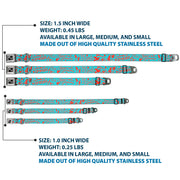 Dog Bone Black/Silver Seatbelt Buckle Collar - GRATEFUL OPTIMISM BE KIND Icons Collage Blue/Red