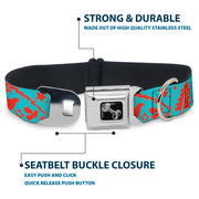 Dog Bone Black/Silver Seatbelt Buckle Collar - GRATEFUL OPTIMISM BE KIND Icons Collage Blue/Red