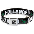 Load image into Gallery viewer, Dog Bone Seatbelt Buckle Collar - HOLLYWEED Sign Skyline/Pot Leaf Black/Grays/White/Green