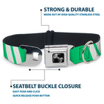 Dog Bone Seatbelt Buckle Collar - Hash Mark Stripe Double Green/Silver