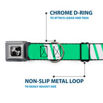 Dog Bone Seatbelt Buckle Collar - Hash Mark Stripe Double Green/Silver