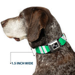 Dog Bone Seatbelt Buckle Collar - Hash Mark Stripe Double Green/Silver