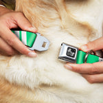 Dog Bone Seatbelt Buckle Collar - Hash Mark Stripe Double Green/Silver