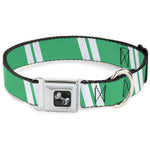 Dog Bone Seatbelt Buckle Collar - Hash Mark Stripe Double Green/Silver