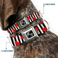 Load image into Gallery viewer, Dog Bone Seatbelt Buckle Collar - Hearts Scattered/Stripe White/Black/Red