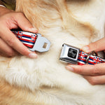 Dog Bone Black/Silver Seatbelt Buckle Collar - Hawaii Flag Continuous Repeat