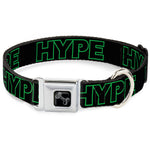 Dog Bone Black/Silver Seatbelt Buckle Collar - HYPE Outline Black/Neon Green