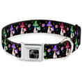 Load image into Gallery viewer, Dog Bone Black/Silver Seatbelt Buckle Collar - Happy Mushrooms with Stars Black/Multi Color