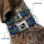 Dog Bone Black/Silver Seatbelt Buckle Collar - HARMONY BALANCE LIFE Icons Collage Blue/Yellow