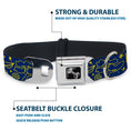 Load image into Gallery viewer, Dog Bone Black/Silver Seatbelt Buckle Collar - HARMONY BALANCE LIFE Icons Collage Blue/Yellow
