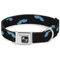 Load image into Gallery viewer, Dog Bone Seatbelt Buckle Collar - Mustaches Scattered Black/Turquoise