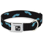 Dog Bone Seatbelt Buckle Collar - Mustaches Scattered Black/Turquoise