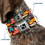Dog Bone Seatbelt Buckle Collar - Mustaches Brown/Multi Pastel
