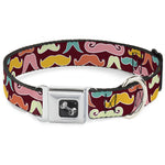 Dog Bone Seatbelt Buckle Collar - Mustaches Brown/Multi Pastel