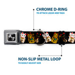 Dog Bone Seatbelt Buckle Collar - Maneki Neko Lucky Cats Gold/Black/White