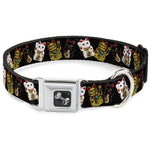 Dog Bone Seatbelt Buckle Collar - Maneki Neko Lucky Cats Gold/Black/White