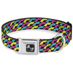 Dog Bone Seatbelt Buckle Collar - Mustache Monogram Black/Fuchsia/Turquoise/Yellow