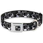 Dog Bone Seatbelt Buckle Collar - Multi Top Skulls Stacked Blak/Gray/White