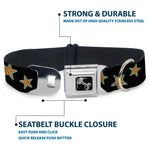 Dog Bone Seatbelt Buckle Collar - Multi Stars Black/Leopard/Baby Blue Outline